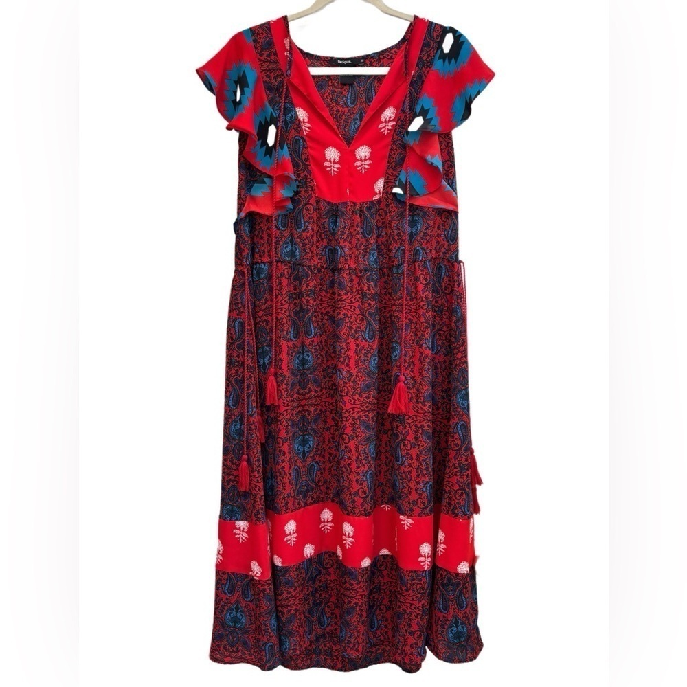 Desigual “Sigrid” sleeveless midi/ maxi patterned dress with ruffles & tassels! - Picture 2 of 9